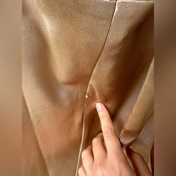 Birdy Grey Monica Shiny Satin Dress Gold Size L Bridesmaid Wedding Formal - Picture 9 of 11